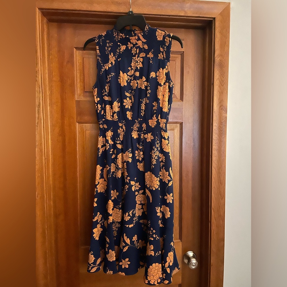Nanette Lepore Navy and Orange Floral Midi Dress
